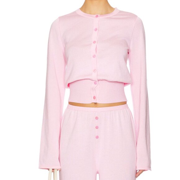 SNDYS X REVOLVE Button Up Cardigan Top in Pink Long Sleeve Button Down Knit - Picture 1 of 3